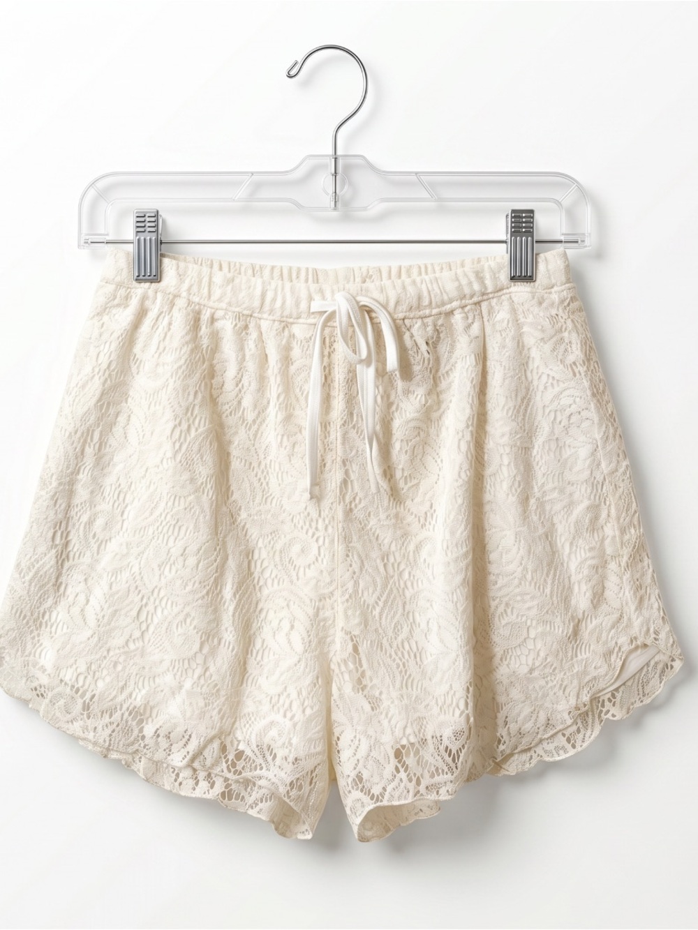 Abercrombie & Fitch Ivory Lace Elastic Waist Lounge Shorts